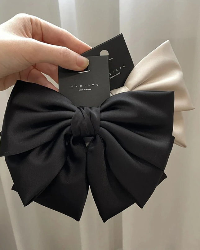 Female Satin Bow Hairpin Ponytail Clip Two-Layer Bowknot Ribbon Spring Clip Temperament Accessories Korean Fashion Elegant