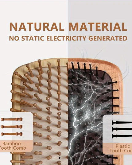 Natural Bamboo Paddle Comb Air Cushion Comb Scalp Massage Anti-Static Tangle Free Comb,Special for Real Hair Wigs