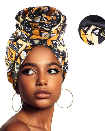 Woman African Satin Lined Turban Cap Big Flower Hat Floral Printed Headwrap Bonnet Muslim Headscarf Ladies Beanies