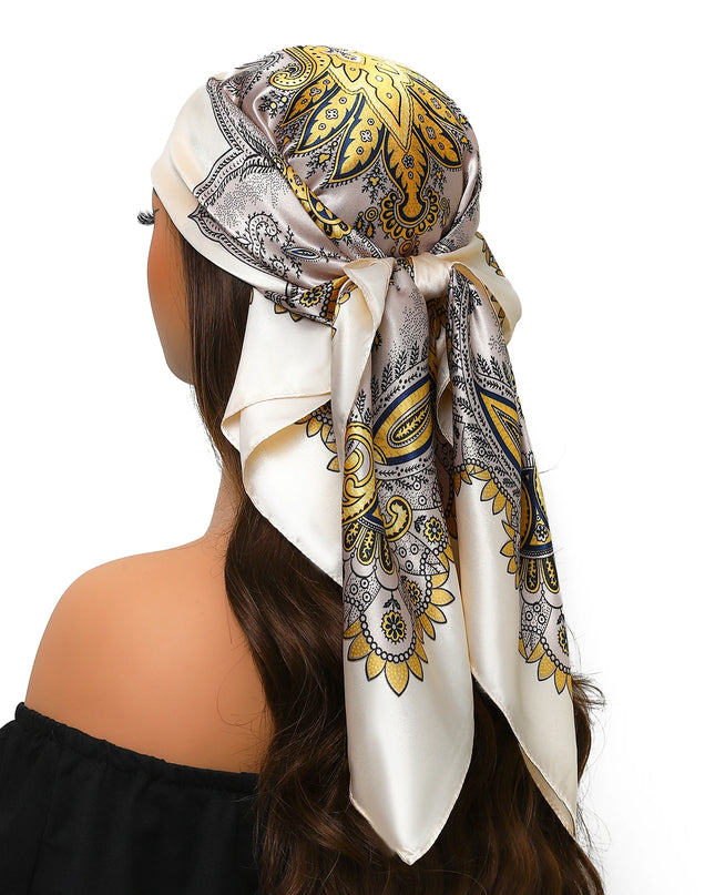 Head Scarf Women Luxury Brand Square 90*90Cm Silk Foulard Satin Bandana Cheveux Soft Neckerchief Hijab Hair Scarves for Ladies