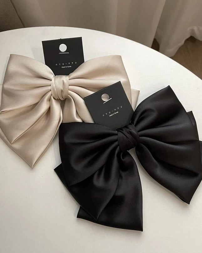 Female Satin Bow Hairpin Ponytail Clip Two-Layer Bowknot Ribbon Spring Clip Temperament Accessories Korean Fashion Elegant