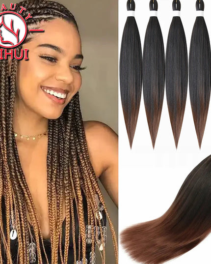 30" Ombre Brown Pre Stretched Braiding Hair YAKI Straight Jumbo Braids Hair Extensions Synthetic Bulk Hair Wholesale Fake Hair