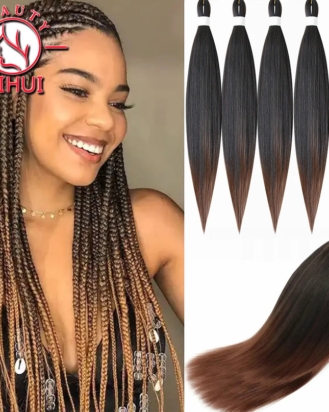 30" Ombre Brown Pre Stretched Braiding Hair YAKI Straight Jumbo Braids Hair Extensions Synthetic Bulk Hair Wholesale Fake Hair