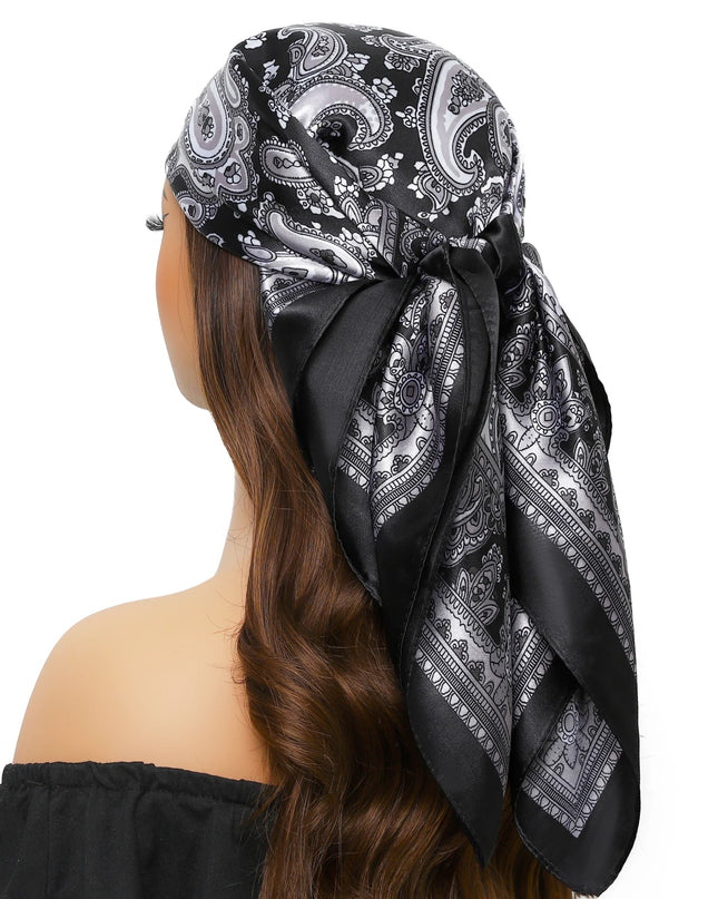 Head Scarf Women Luxury Brand Square 90*90Cm Silk Foulard Satin Bandana Cheveux Soft Neckerchief Hijab Hair Scarves for Ladies