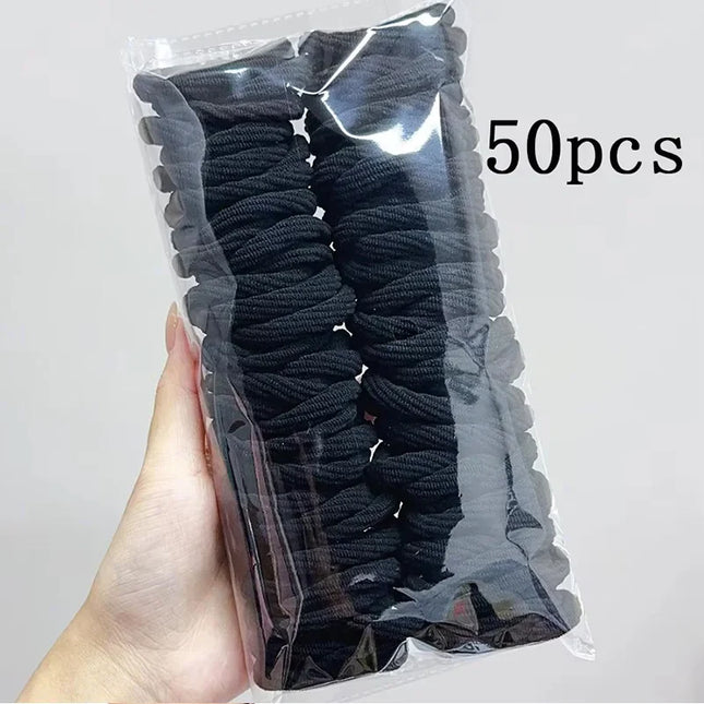 50Pcs/Set Colorful Thread Pattern Hair Bands for Women Girls Pongtail Holder Hair Tie Scrunchie Rubber Hairband Hair Accessories