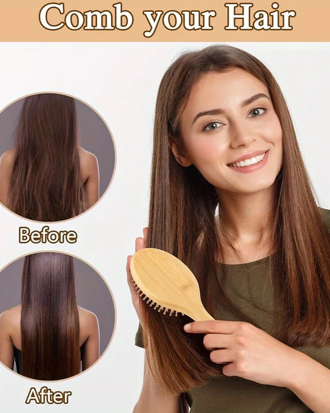 Natural Bamboo Paddle Comb Air Cushion Comb Scalp Massage Anti-Static Tangle Free Comb,Special for Real Hair Wigs