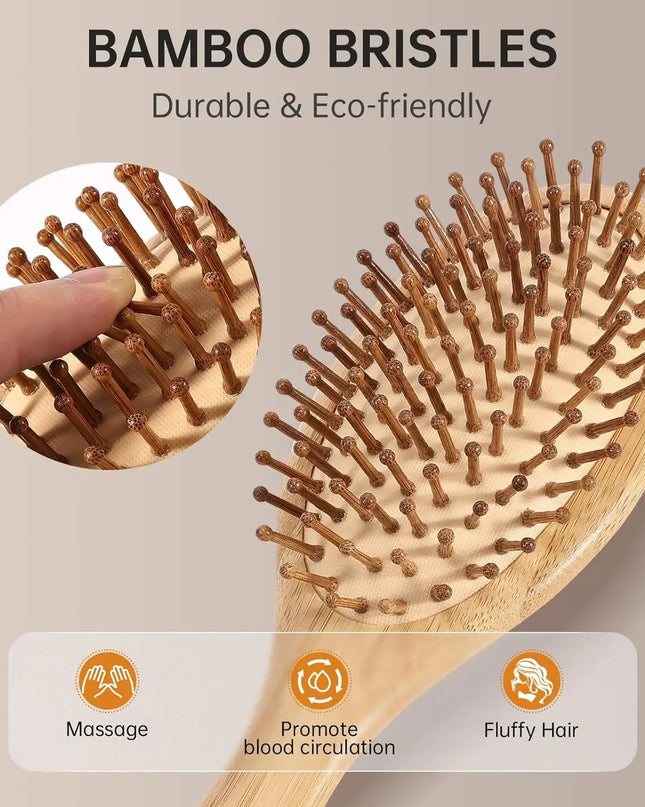 Natural Bamboo Paddle Comb Air Cushion Comb Scalp Massage Anti-Static Tangle Free Comb,Special for Real Hair Wigs