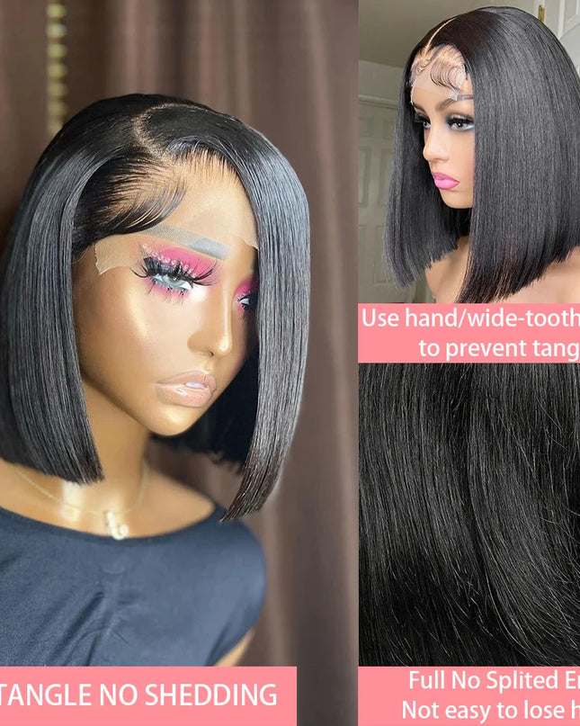 13X4 Straight Lace Frontal Bob Wig Pre Plucked 4X4 Human Hair Wigs Brazilian Remy Bone Straight Short Bob Wig for Women 14 Inch