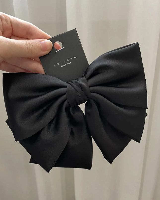 Female Satin Bow Hairpin Ponytail Clip Two-Layer Bowknot Ribbon Spring Clip Temperament Accessories Korean Fashion Elegant