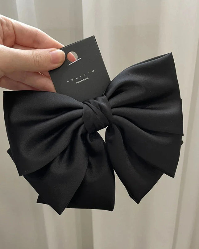 Female Satin Bow Hairpin Ponytail Clip Two-Layer Bowknot Ribbon Spring Clip Temperament Accessories Korean Fashion Elegant