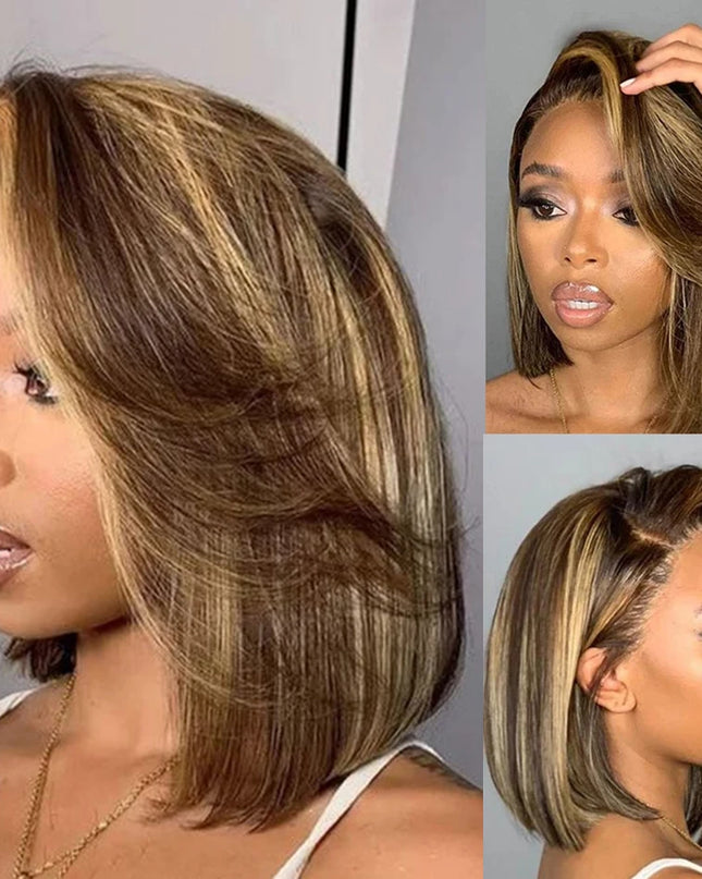 Highlight Wig Human Hair Bob Wig Short Straight Body Curly Bob Wig Lace Front Human Hair Wigs Piano Cheap Wig on Clearance Seal