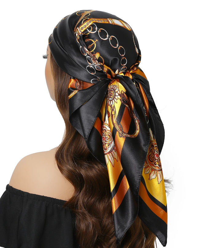 Head Scarf Women Luxury Brand Square 90*90Cm Silk Foulard Satin Bandana Cheveux Soft Neckerchief Hijab Hair Scarves for Ladies