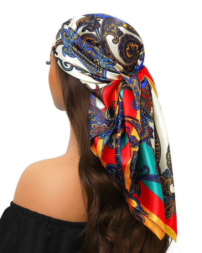 Head Scarf Women Luxury Brand Square 90*90Cm Silk Foulard Satin Bandana Cheveux Soft Neckerchief Hijab Hair Scarves for Ladies