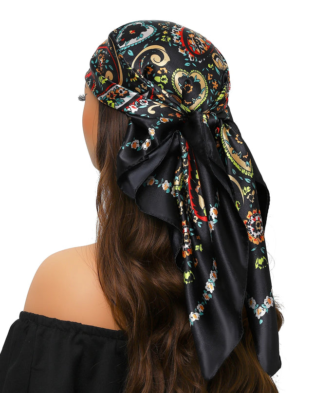 Head Scarf Women Luxury Brand Square 90*90Cm Silk Foulard Satin Bandana Cheveux Soft Neckerchief Hijab Hair Scarves for Ladies