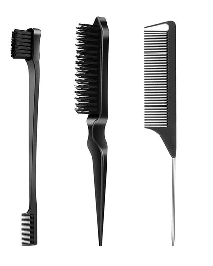 5Pcs Boar Bristle Hair Brush Comb Set Edge Control Brush Teasing Combs Beard Shaving Brushes for Smooth Hair Parting Flyaways