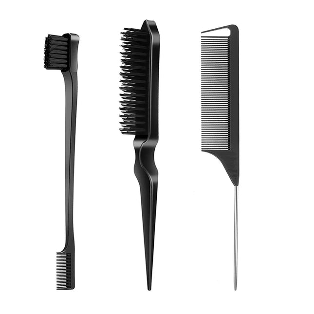 5Pcs Boar Bristle Hair Brush Comb Set Edge Control Brush Teasing Combs Beard Shaving Brushes for Smooth Hair Parting Flyaways