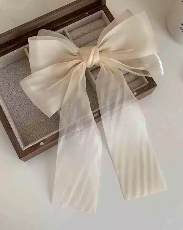 White Organza Bow Fluttering Ribbon Hair Clips Women French Fresh Premium Feeling Headdress Large Hair Cards Girl Hair Accessori