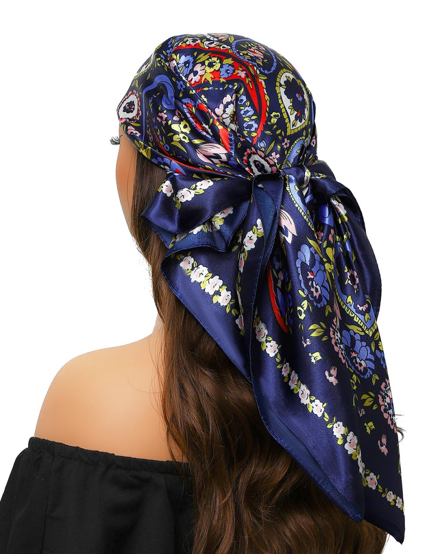 Head Scarf Women Luxury Brand Square 90*90Cm Silk Foulard Satin Bandana Cheveux Soft Neckerchief Hijab Hair Scarves for Ladies