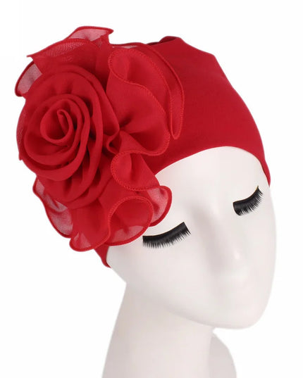 Newly Big Lace Flower African Bandana Head Wrap Women Elastic Hair Loss Cap Turban Wedding Party Headwear Hair Accessories