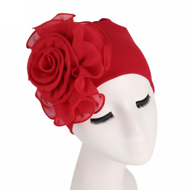 Newly Big Lace Flower African Bandana Head Wrap Women Elastic Hair Loss Cap Turban Wedding Party Headwear Hair Accessories