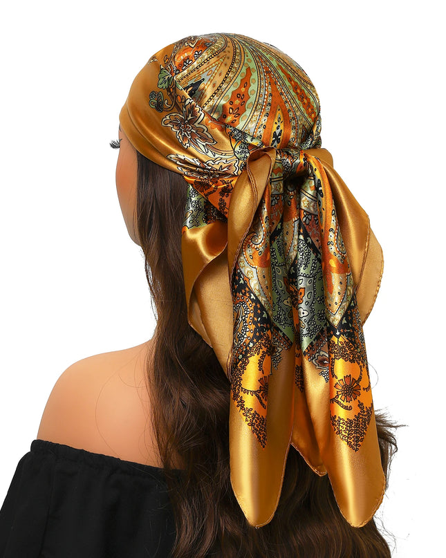 Head Scarf Women Luxury Brand Square 90*90Cm Silk Foulard Satin Bandana Cheveux Soft Neckerchief Hijab Hair Scarves for Ladies