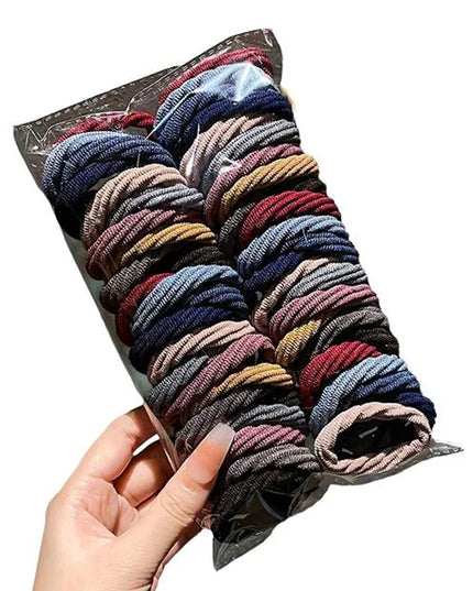 50Pcs/Set Colorful Thread Pattern Hair Bands for Women Girls Pongtail Holder Hair Tie Scrunchie Rubber Hairband Hair Accessories