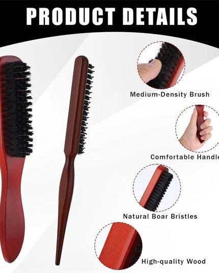 5Pcs Boar Bristle Hair Brush Comb Set Edge Control Brush Teasing Combs Beard Shaving Brushes for Smooth Hair Parting Flyaways