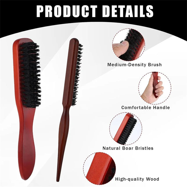 5Pcs Boar Bristle Hair Brush Comb Set Edge Control Brush Teasing Combs Beard Shaving Brushes for Smooth Hair Parting Flyaways