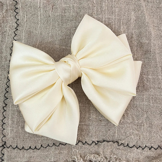 Female Satin Bow Hairpin Ponytail Clip Two-Layer Bowknot Ribbon Spring Clip Temperament Accessories Korean Fashion Elegant