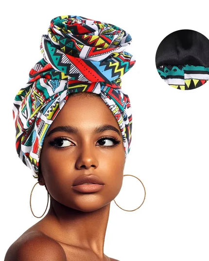 Woman African Satin Lined Turban Cap Big Flower Hat Floral Printed Headwrap Bonnet Muslim Headscarf Ladies Beanies