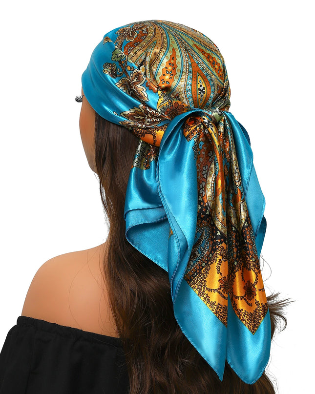 Head Scarf Women Luxury Brand Square 90*90Cm Silk Foulard Satin Bandana Cheveux Soft Neckerchief Hijab Hair Scarves for Ladies
