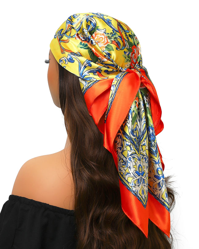 Head Scarf Women Luxury Brand Square 90*90Cm Silk Foulard Satin Bandana Cheveux Soft Neckerchief Hijab Hair Scarves for Ladies