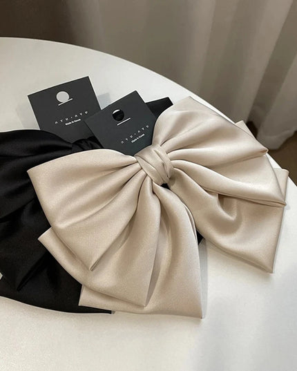 Female Satin Bow Hairpin Ponytail Clip Two-Layer Bowknot Ribbon Spring Clip Temperament Accessories Korean Fashion Elegant