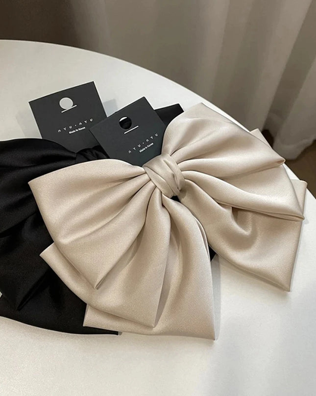 Female Satin Bow Hairpin Ponytail Clip Two-Layer Bowknot Ribbon Spring Clip Temperament Accessories Korean Fashion Elegant