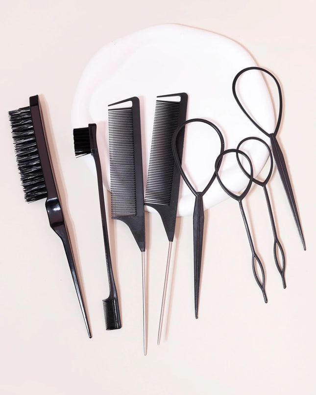 8PCS Hair Styling Comb Set, Teasing Hair Brush, Pointed Tail Comb Edge Brush, Hair Tail Tool Weaving Tool Ring
