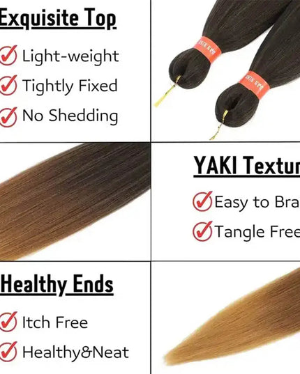 30" Ombre Brown Pre Stretched Braiding Hair YAKI Straight Jumbo Braids Hair Extensions Synthetic Bulk Hair Wholesale Fake Hair