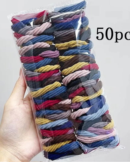 50Pcs/Set Colorful Thread Pattern Hair Bands for Women Girls Pongtail Holder Hair Tie Scrunchie Rubber Hairband Hair Accessories