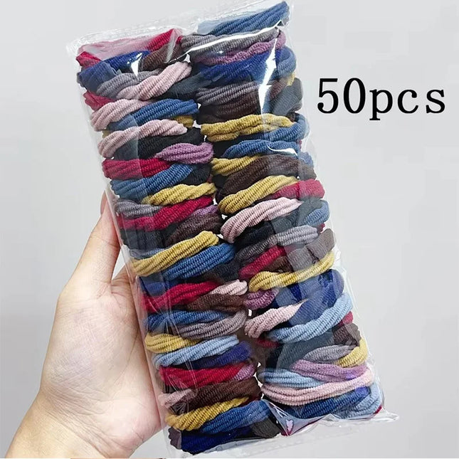 50Pcs/Set Colorful Thread Pattern Hair Bands for Women Girls Pongtail Holder Hair Tie Scrunchie Rubber Hairband Hair Accessories