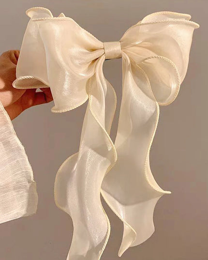 White Organza Bow Fluttering Ribbon Hair Clips Women French Fresh Premium Feeling Headdress Large Hair Cards Girl Hair Accessori
