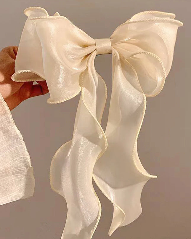 White Organza Bow Fluttering Ribbon Hair Clips Women French Fresh Premium Feeling Headdress Large Hair Cards Girl Hair Accessori