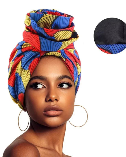 Woman African Satin Lined Turban Cap Big Flower Hat Floral Printed Headwrap Bonnet Muslim Headscarf Ladies Beanies