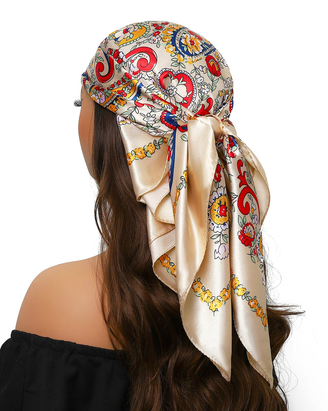 Head Scarf Women Luxury Brand Square 90*90Cm Silk Foulard Satin Bandana Cheveux Soft Neckerchief Hijab Hair Scarves for Ladies