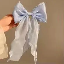 White Organza Bow Fluttering Ribbon Hair Clips Women French Fresh Premium Feeling Headdress Large Hair Cards Girl Hair Accessori