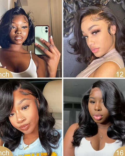 Short Bob Body Wave Wig 13X4 Transpare Lace Front Human Hair Wigs for Women 100% Brazilian Remy Hair Prepluck with Baby Hair ﻿
