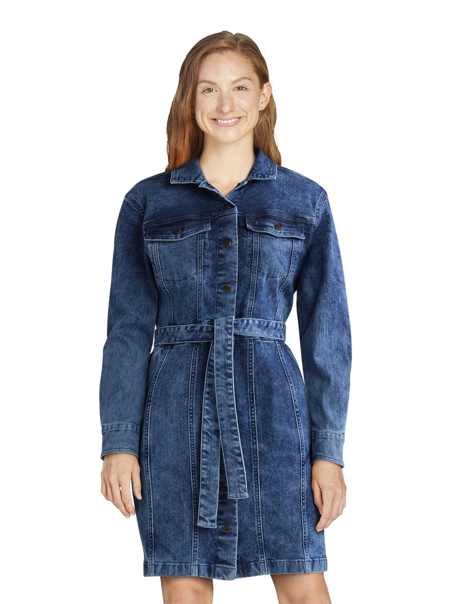  Women'S Denim Utility Dress with Belt