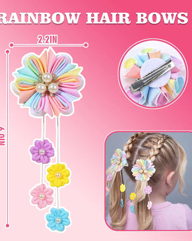 6Pcs Hair Bows, Flower Bows Hair Clips, Hair Accessories for Girls with Alligator Clips, Barrettes for Women Kids Teen (Colored, Pink, White)