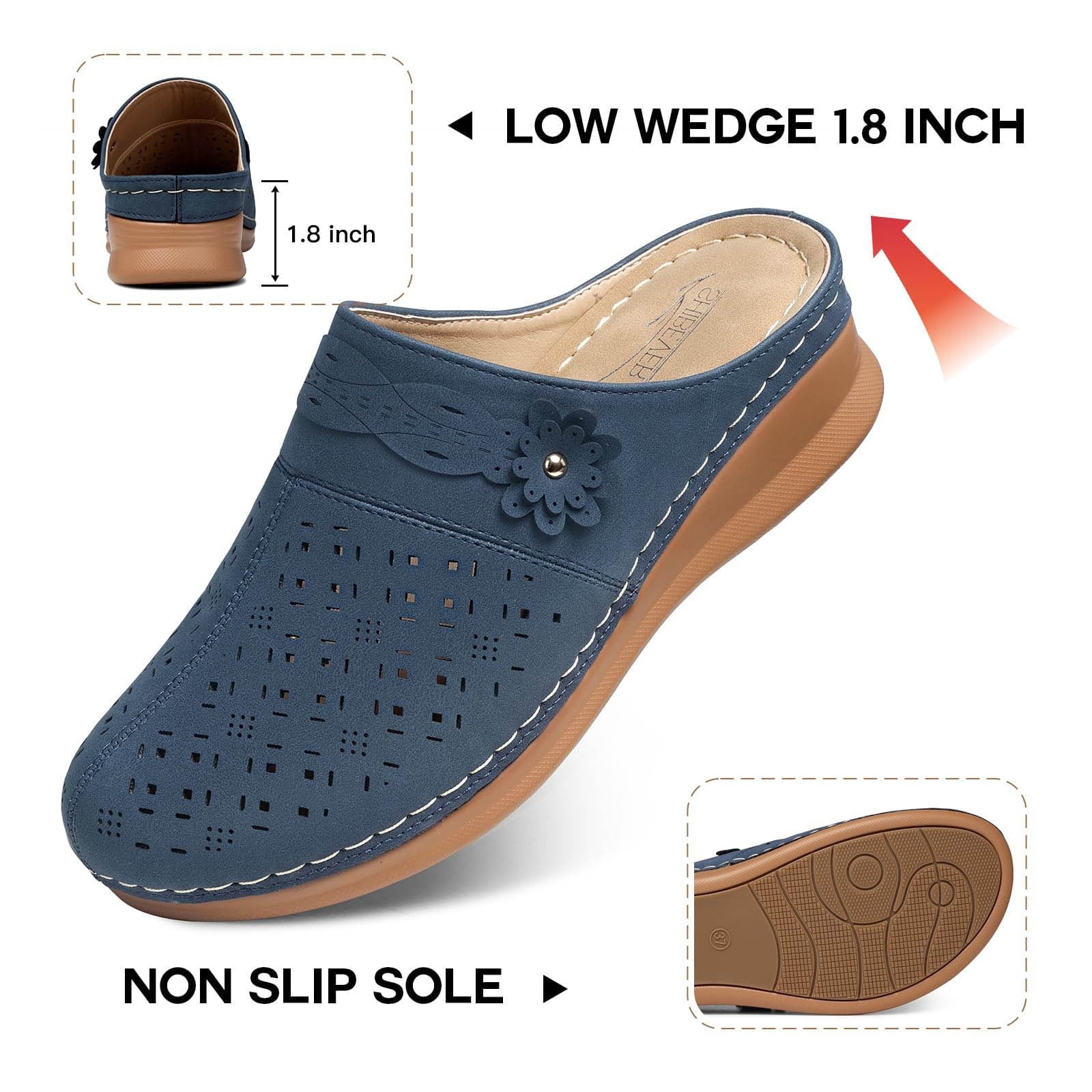 Women'S Comfortable Floral Non Breathable Thick Soled Large Size Mules Clogs Women'S Slippers Sandals for Women 2024 Blue 8.5