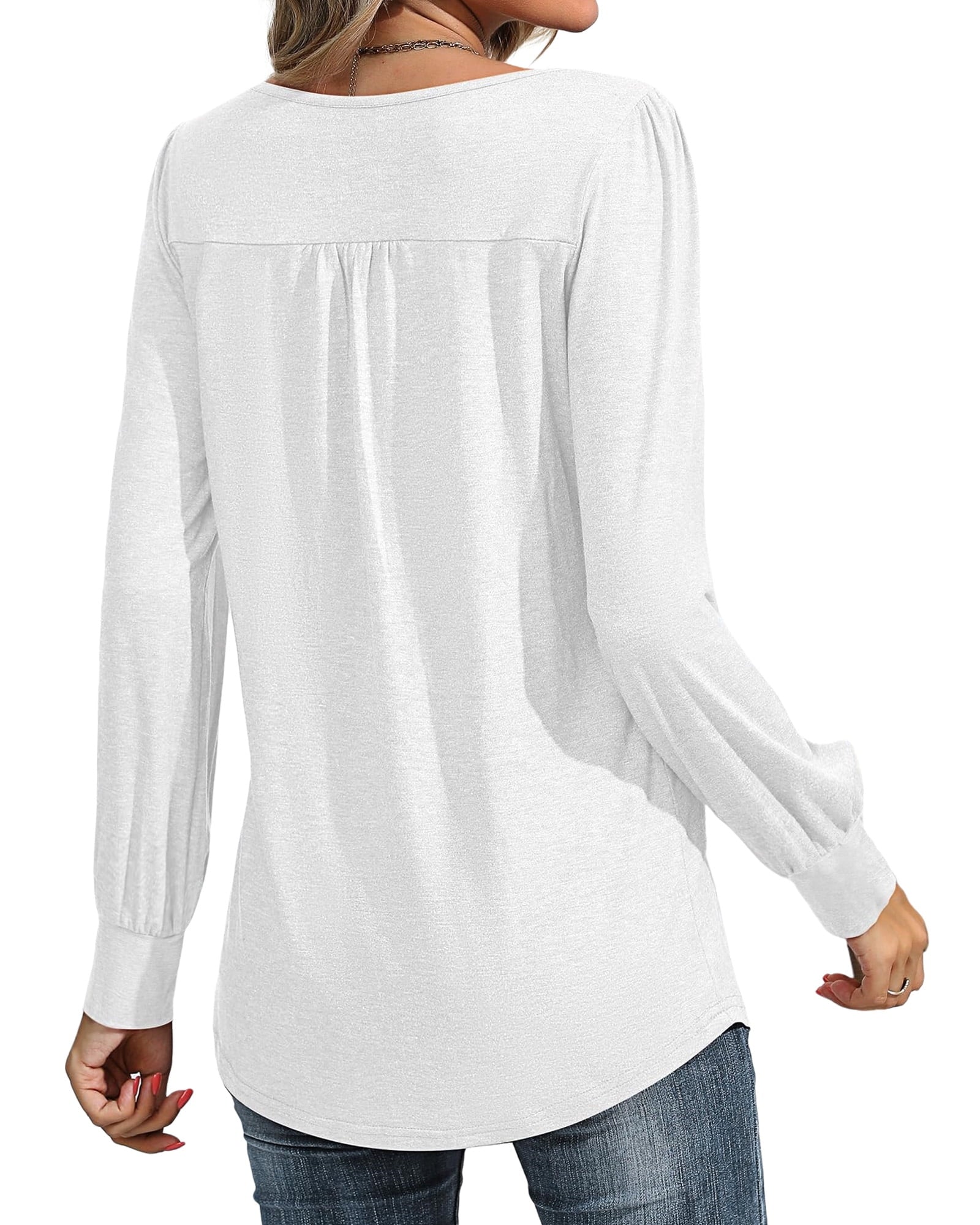 Blouses for Women Pleated Long Sleeve Shirts Crew Neck 