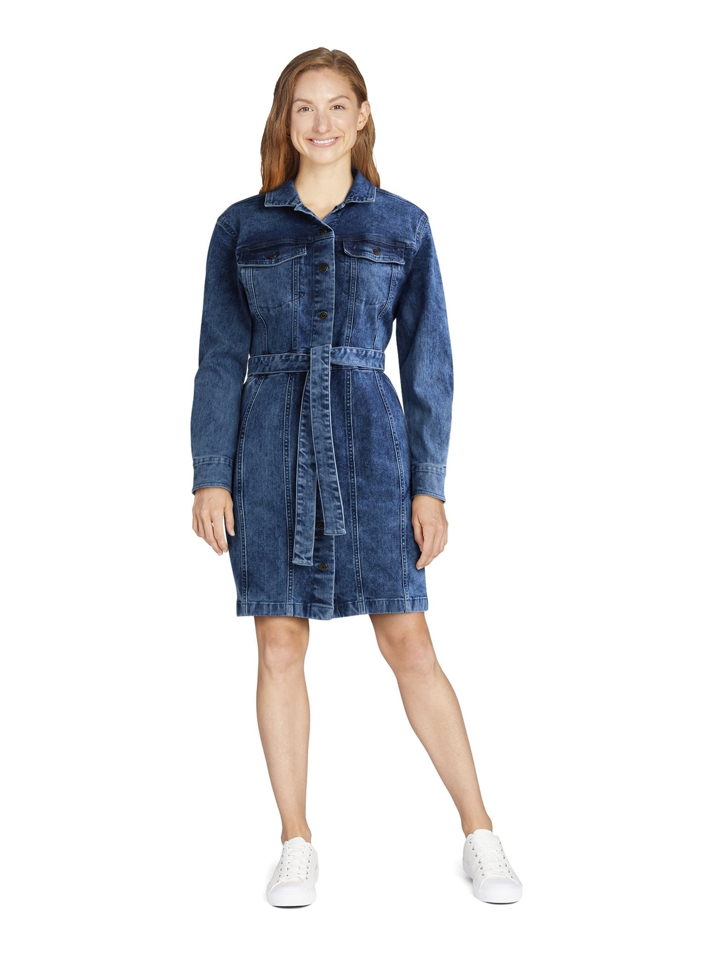  Women'S Denim Utility Dress with Belt