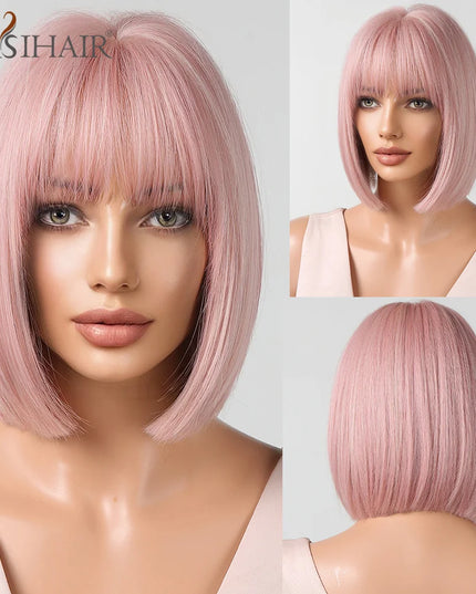 Copper Ginger Synthetic Wigs with Bangs Medium Length Straight Hair Wig for Women Daily Cosplay Natural Heat Resistant